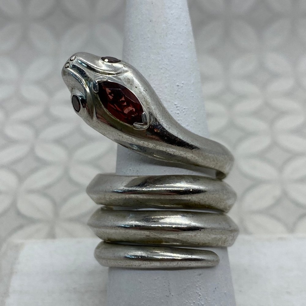 stamped 925 silver red snake wrap ring